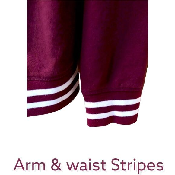 PINK VICTORIA SECRET oversized maroon & white 1/2 zip up pullover Sweatshirt - Picture 5 of 15